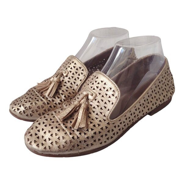 Patricia Nash Francesca Loafers 7 7M Pale Gold Leather Tassel Flats Shoes - Picture 1 of 9